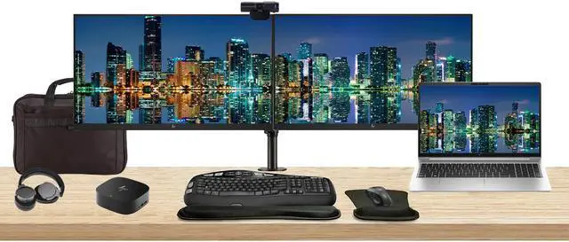 Main image of HP EliteBook 655 G10 15.6" Ryzen 5, 16GB RAM, 512GB SSD, Windows 11 Pro Notebook Bundle with 2 x EliteDisplay E24 24" Monitors, Dual Stand, USB-C Dock, Keyboard and Mouse, Webcam, Headphones, Bag