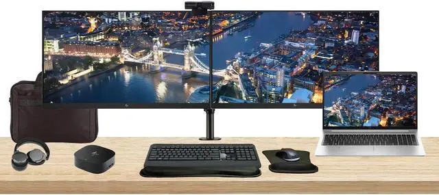 Main image of HP EliteBook 650 G10 Touchscreen 15.6" i7, 16GB RAM, 512GB SSD, Windows 11 Pro Notebook Bundle with 2 x EliteDisplay E27 27" Monitors, Dual Stand, USB-C Dock, Keyboard and Mouse, Webcam, Headphones