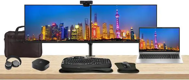 Main image of HP EliteBook 650 G10 15.6" i5, 16GB RAM, 512GB SSD, Windows 11 Pro Notebook Bundle with 2 x EliteDisplay E24 24" Monitors, Dual Stand, USB-C Dock, Keyboard and Mouse, Webcam, Headphones, Bag