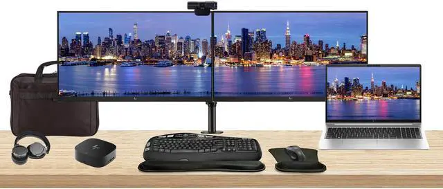 Main image of HP EliteBook 650 G10 Touchscreen 15.6" i7, 16GB RAM, 512GB SSD, Windows 11 Pro Notebook Bundle with 2 x EliteDisplay E24 24" Monitors, Dual Stand, USB-C Dock, Keyboard and Mouse, Webcam, Headphones