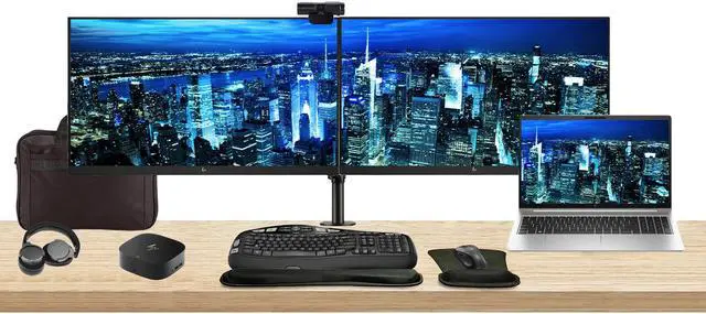 Main image of HP EliteBook 650 G10 Touchscreen 15.6" i7, 16GB RAM, 512GB SSD, Windows 11 Pro Notebook Bundle with 2 x EliteDisplay E27 27" Monitors, Dual Stand, USB-C Dock, Keyboard and Mouse, Webcam, Headphones
