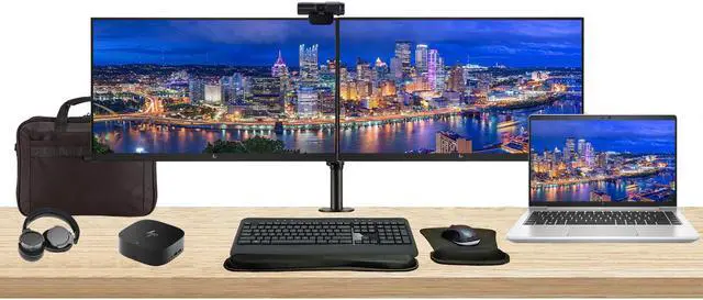 Main image of HP EliteBook 645 G10 14" Ryzen 7, 16GB RAM, 512GB SSD, Windows 11 Pro Notebook Bundle with 2 x EliteDisplay E24 24" Monitors, Dual Stand, USB-C Dock, Keyboard and Mouse, Webcam, Headphones, Bag