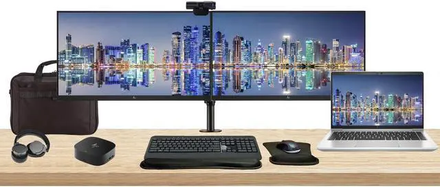 Main image of HP EliteBook 645 G10 14" Ryzen 7, 32GB RAM, 1TB SSD, Windows 11 Pro Notebook Bundle with 2 x EliteDisplay E24 24" Monitors, Dual Stand, USB-C Dock, Keyboard and Mouse, Webcam, Headphones, Bag