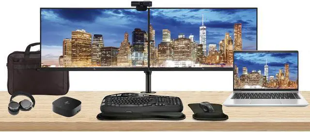 Main image of HP EliteBook 645 G10 14" Ryzen 7, 32GB RAM, 1TB SSD, Windows 11 Pro Notebook Bundle with 2 x EliteDisplay E24 24" Monitors, Dual Stand, USB-C Dock, Keyboard and Mouse, Webcam, Headphones, Bag