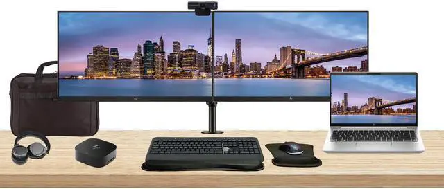 Main image of HP ProBook 440 G10 14" i5, 8GB RAM, 256GB SSD, Bundle with 2 x EliteDisplay E24 24" Monitors, Dual Stand, USB-C Dock, MK540 Wireless Keyboard and Mouse, Gel Pad, Webcam, Headphones, Bag