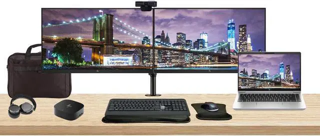 Main image of HP ProBook 440 G10 14" i5, 16GB RAM, 256GB SSD, Bundle with 2 x EliteDisplay E24 24" Monitors, Dual Stand, USB-C Dock, MK540 Wireless Keyboard and Mouse, Gel Pad, Webcam, Headphones, Bag