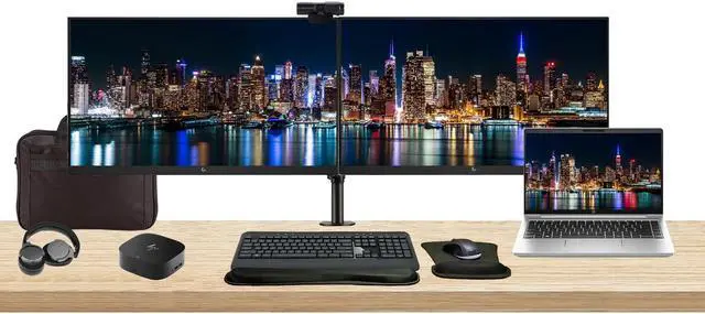 Main image of HP ProBook 440 G10 14" i5, 16GB RAM, 256GB SSD, Bundle with 2 x EliteDisplay E27 27" Monitors, Dual Stand, USB-C Dock, MK540 Wireless Keyboard and Mouse, Gel Pad, Webcam, Headphones, Bag