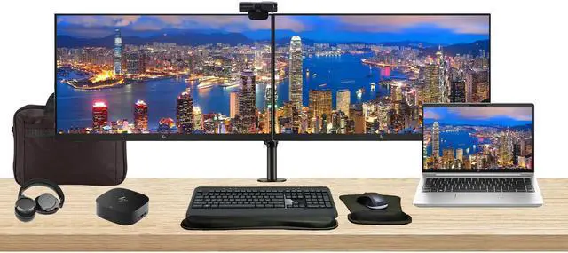 Main image of HP ProBook 440 G10 14" i7, 16GB RAM, 512GB SSD, Bundle with 2 x EliteDisplay E27 27" Monitors, Dual Stand, USB-C Dock, MK540 Wireless Keyboard and Mouse, Gel Pad, Webcam, Headphones, Bag