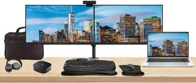 Main image of HP EliteBook 640 G10 Touchscreen 14" i7, 16GB RAM, 512GB SSD, Windows 11 Pro Notebook Bundle with 2 x EliteDisplay E24 24" Monitors, Dual Stand, USB-C Dock, Keyboard and Mouse, Webcam, Headphones, Bag