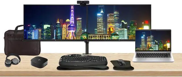 Main image of HP ProBook 440 G10 14" i5, 16GB RAM, 256GB SSD, Bundle with 2 x EliteDisplay E24 24" Monitors, Dual Stand, USB-C Dock, MK670 Wireless Keyboard and Mouse, Gel Pad, Webcam, Headphones, Bag