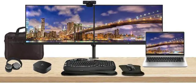Main image of HP ProBook 440 G10 14" i7, 16GB RAM, 512GB SSD, Bundle with 2 x EliteDisplay E24 24" Monitors, Dual Stand, USB-C Dock, MK670 Wireless Keyboard and Mouse, Gel Pad, Webcam, Headphones, Bag