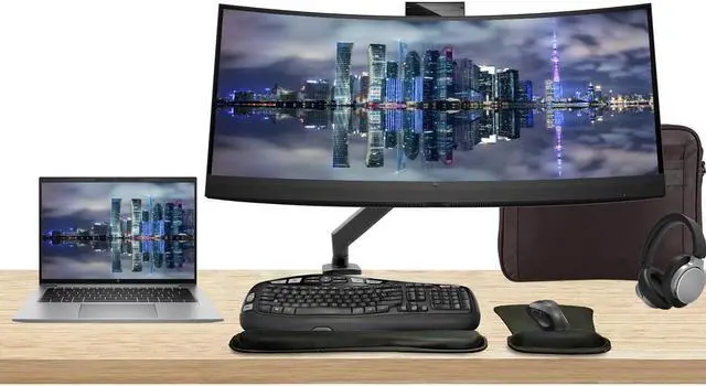 Main image of HP Notebook ZBook Firefly G10 Touchscreen 14" i5, 16GB RAM, 512GB SSD, Windows 11 Pro, Z Display Z34c 34" Curved Monitor with Webcam Bundle, Mount, MK670 Wireless Keyboard and Mouse, Wireless, Bag