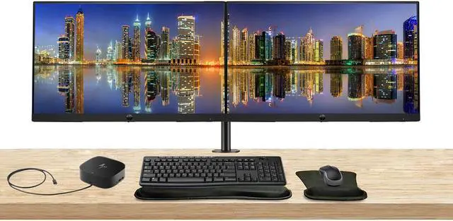 Main image of HP P24h G5 24 inch 1920 x 1080 FHD LCD Monitor, 2-Pack Bundle with HDMI, VGA, and Display Port, Speakers, Stand, MK270 Wireless Keyboard and Mouse, Gel Wrist Pad, and USB-C Dock