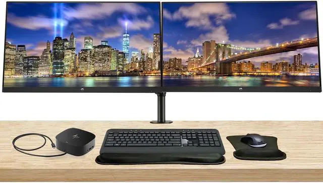 Main image of HP P27h G5 27 inch 1920 x 1080 Full HD Monitor, 2-Pack Bundled with HDMI, VGA, and Display Port, Speakers, Stand, MK540 Wireless Keyboard and Mouse, Wrist Pad, and USB-C Dock