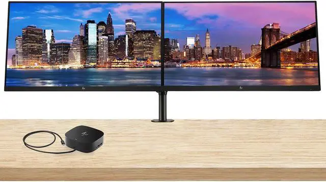 Main image of HP EliteDisplay E24u G5 24-inch FHD LED-Backlit LCD IPS Monitor, 2-Pack Bundle with HDMI, USB-C, Ethernet, and Display Port, Desk Mount Dual Monitor Stand and HP USB-C Multiport G5 Dock