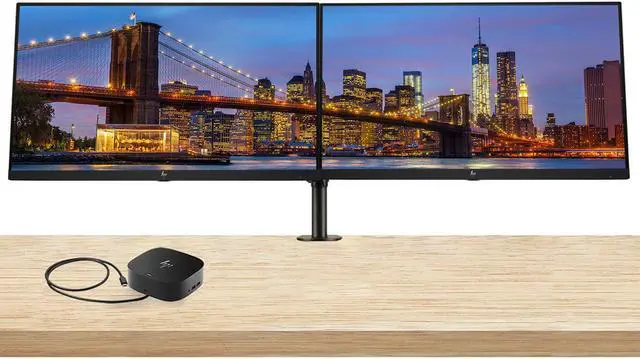Main image of HP EliteDisplay E27u G5 27 inch 2K Quad HD LCD IPS Monitor, 2-Pack Bundle with HDMI, USB-C, Ethernet, and Display Port, Desk Mount Dual Monitor Stand and HP USB-C Multiport G5 Dock