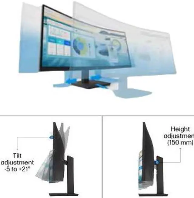 Alt view image 5 of 6 - HP P34HC G4 Curved 34 inch 3440 x 1440 2K WQHD LCD Monitor, 2-Pack Bundle with Built-in Speakers, HDMI, USB-C, and DisplayPort, Desk Mount Monitor Stand