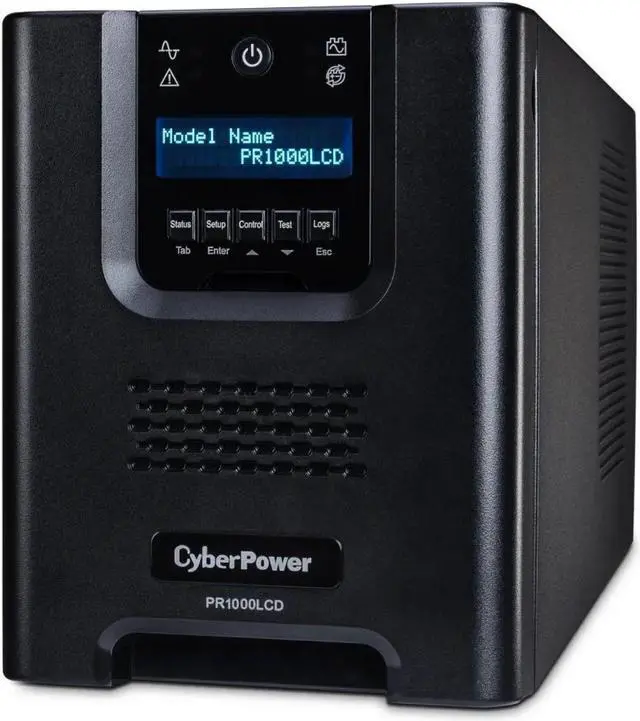 Alt view image 2 of 6 - CyberPower PR1000LCD Smart App Sinewave UPS Tower 1000VA/1000W Backup Power Supply, Intelligent LCD, 8 x NEMA 5-15R Outlets, Management Software, AVR Bundle with 16GB USB Storage