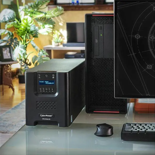 Alt view image 6 of 6 - CyberPower PR1000LCD Smart App Sinewave UPS Tower 1000VA/1000W Backup Power Supply, Intelligent LCD, 8 x NEMA 5-15R Outlets, Management Software, AVR Bundle with 16GB USB Storage