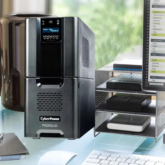 Alt view image 6 of 6 - CyberPower PR2200LCD Smart App Sinewave UPS Tower 2200VA/1980W Backup Power Supply, Intelligent LCD, 8 × NEMA 5-15R, 2 × NEMA 5-20R Outlets, Management Software, AVR Bundle with 16GB USB Storage