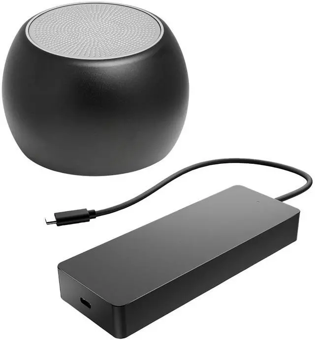 Main image of HP Universal USB-C Multiport Dock, Dual 4K Displays For Business, HDMI, DisplayPort and USB Hub Bundled with Bluetooth Mini U Speaker with Built-in Mic, 5 Hour Playback