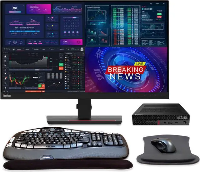 Alt view image 6 of 6 - Lenovo P340 Tiny Trading Computer Bundle with Intel Core i7 8-Core up to 4.5GHz, 16GB DDR4-2933, 512GB SSD, Quadro P620, WiFi, Win 10, T32-20 32 Inch QHD Monitor, Keyboard, Gel Pads