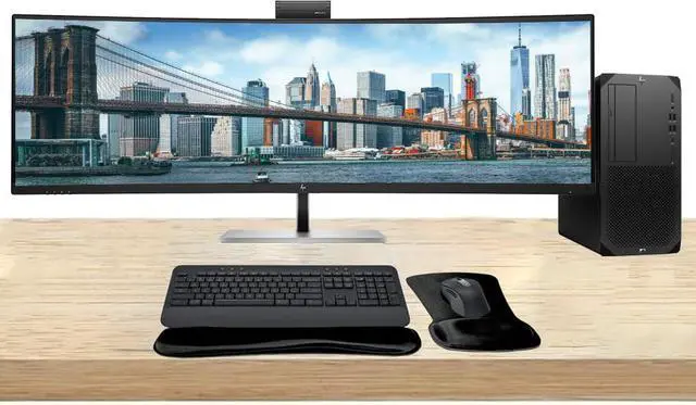 Main image of HP Workstation Bundle Z2 SFF G9 i7, 64GB RAM, 1TB SSD, Windows 11 Pro, 549pm 49" Curved DQHD Monitor and MK650 Wireless Keyboard & Mouse with Gel Pad