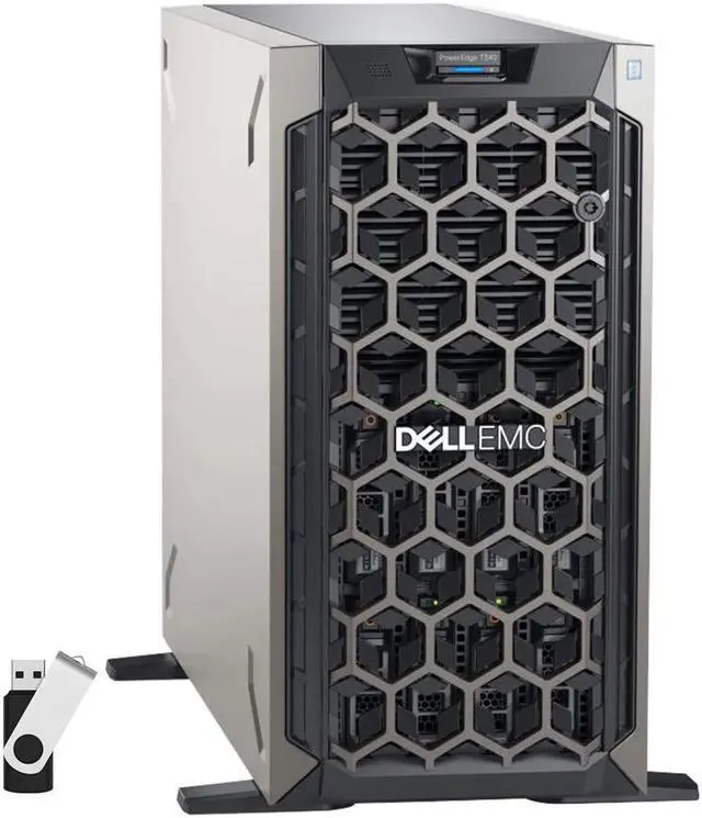 Main image of Dell PowerEdge T340 Tower Server Bundle with 16GB USB Flash Drive, 4 Bay, Intel Xeon E-2124 Quad-Core 3.3GHz 8MB, 64GB DDR4 RAM, 32TB (4 x 8TB) HDD, PERC S140 RAID, Single PSU
