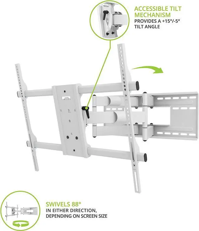 Alt view image 3 of 7 - Kanto FMX3W Full Motion Articulating TV Mount for 40 to 90 inch TVs | Supports up to 150 lb (68 kg) | Up to 28" Extension | +15° to -5° Tilt | 88° Swivel | White