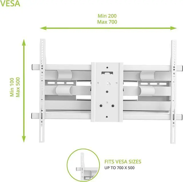 Alt view image 2 of 7 - Kanto FMX3W Full Motion Articulating TV Mount for 40 to 90 inch TVs | Supports up to 150 lb (68 kg) | Up to 28" Extension | +15° to -5° Tilt | 88° Swivel | White