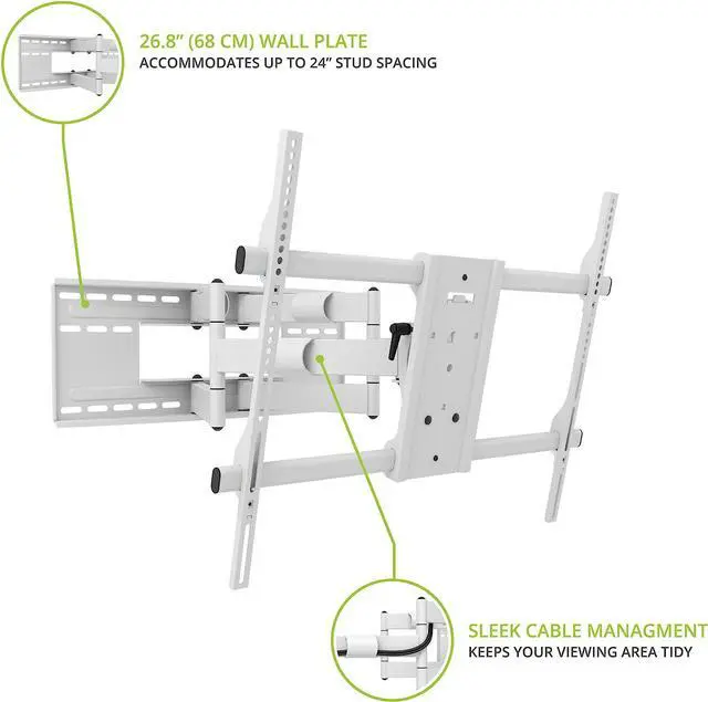 Alt view image 4 of 7 - Kanto FMX3W Full Motion Articulating TV Mount for 40 to 90 inch TVs | Supports up to 150 lb (68 kg) | Up to 28" Extension | +15° to -5° Tilt | 88° Swivel | White