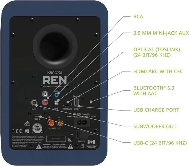 Alt view image 5 of 7 - Kanto REN BLUE Bluetooth Powered Bookshelf Speakers - Matte Blue Pair with 6 Year Amber Protection Plan (2024)