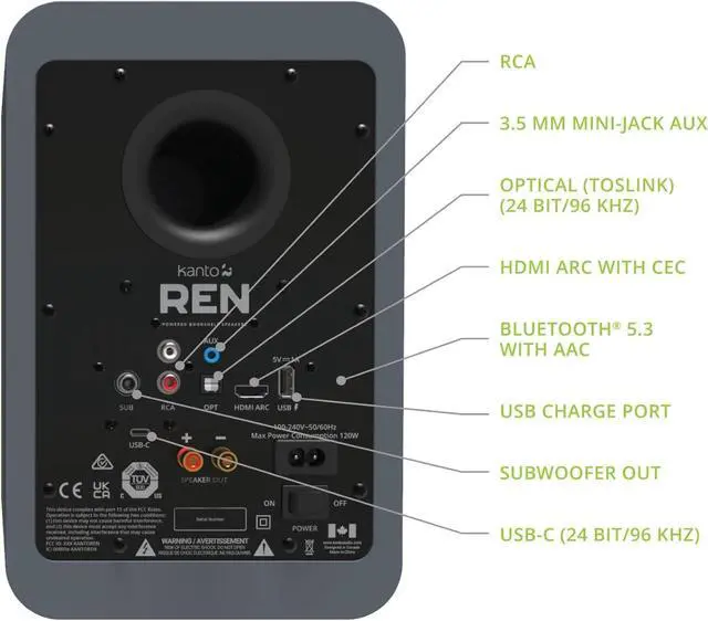 Alt view image 5 of 7 - Kanto REN GREY Bluetooth Powered Bookshelf Speakers - Matte Grey Pair with 1 Year Amber Protection Extension Plan (2024)