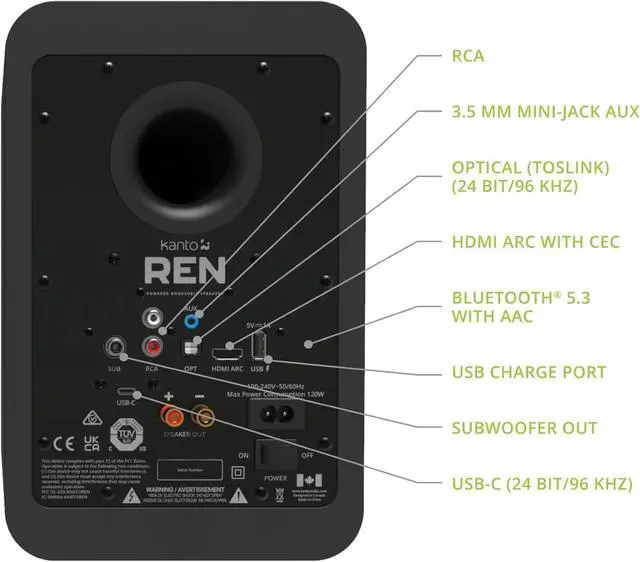 Alt view image 4 of 6 - Kanto REN MB Bluetooth Powered Bookshelf Speakers - Matte Black Pair with 5 Year Amber Protection Plan (2024)