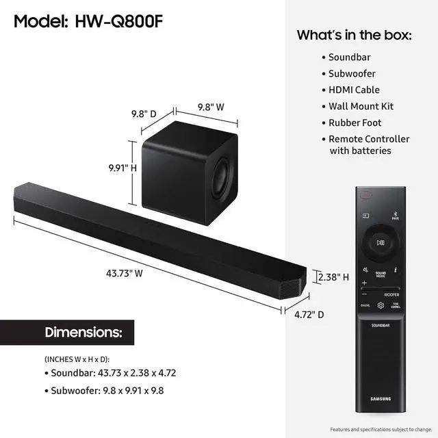 Alt view image 4 of 7 - Samsung HW-Q800F Q Series Soundbar 5.1.2 Ch Subwoofer with 6 Year Amber Protection Plan (2025)
