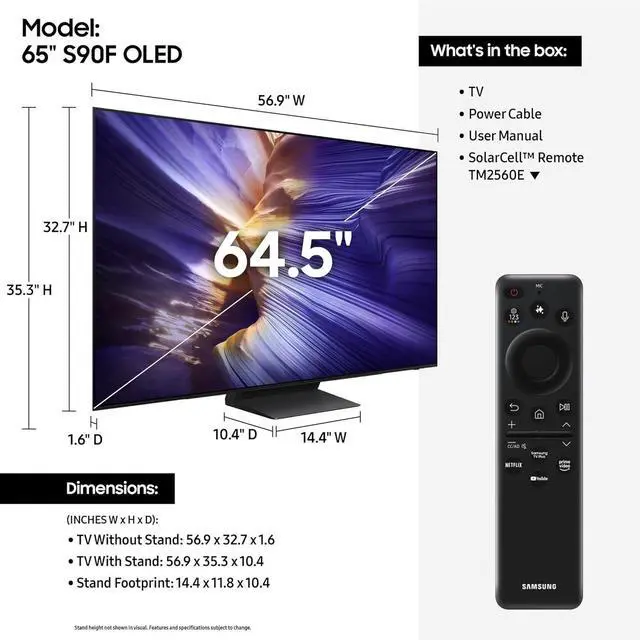Alt view image 3 of 7 - Samsung QN65S90FAFXZA 65 Inch 4K OLED Smart TV with a Samsung HW-Q990F Q Series Soundbar 11.1.4 Ch Subwoofer with Rear Speakers (2025)