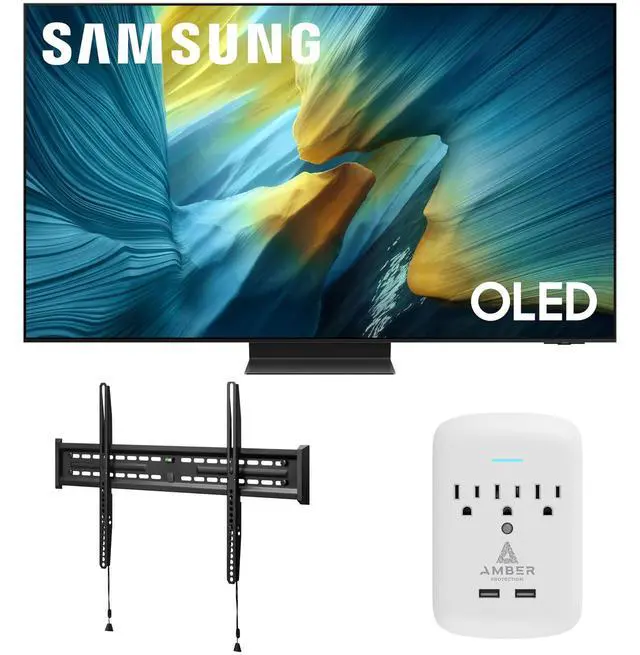 Main image of Samsung QN65S95FAFXZA 65 Inch OLED HDR Pro 4K Smart TV with a Walts FIXED-MOUNT-43-90 TV Mount for 43"-98" TVs and Amber Protection 3-OUTLET-SURGE Surge Protector (2025)