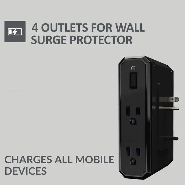 Alt view image 4 of 7 - Austere III Series, Wall Power 4 Outlet Surge Protector, 2500 Joules, EMI/RFI Filtering, Flameless MOV, Overcurrent Protection, SmartFit Outlets, 4 Year Component Guarantee