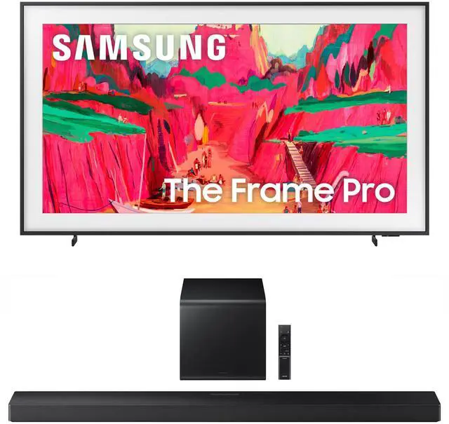 Main image of Samsung QN75LS03FWFXZA 75 Inch The Frame Wireless 4K Neo QLED TV with a Samsung HW-QS700F 3.1.2 Ch Dolby Atmos Soundbar and Subwoofer (2025)