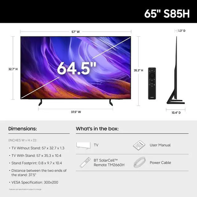 Alt view image 3 of 7 - Samsung QN65S85HAEXZA 65" 4K OLED Smart TV with Dolby Atmos with a Walts TV Medium Full Motion Mount for 32"-65" Compatible TVs and an Amber Protection 6-OUTLET-SURGE Surge Protector (2026)