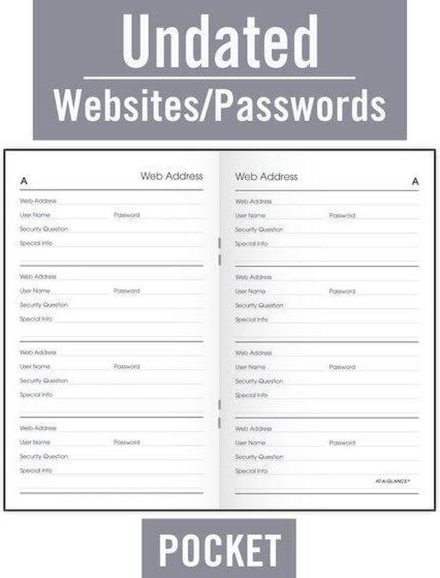 Alt view image 2 of 15 - AT-A-GLANCE Website Address Book Password Keeper 200 Entries Black 3 12 x 6 -