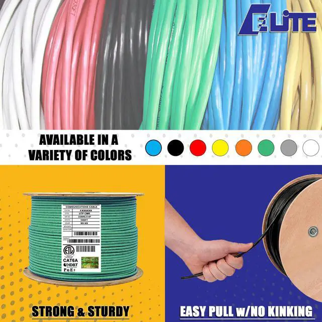 Alt view image 4 of 7 - Elite Cat6a Riser (CMR), 1000ft, 650MHz, 23AWG, U/UTP, Solid Bare Copper, UL Certified,  Bulk Ethernet Cable Reel, Green
