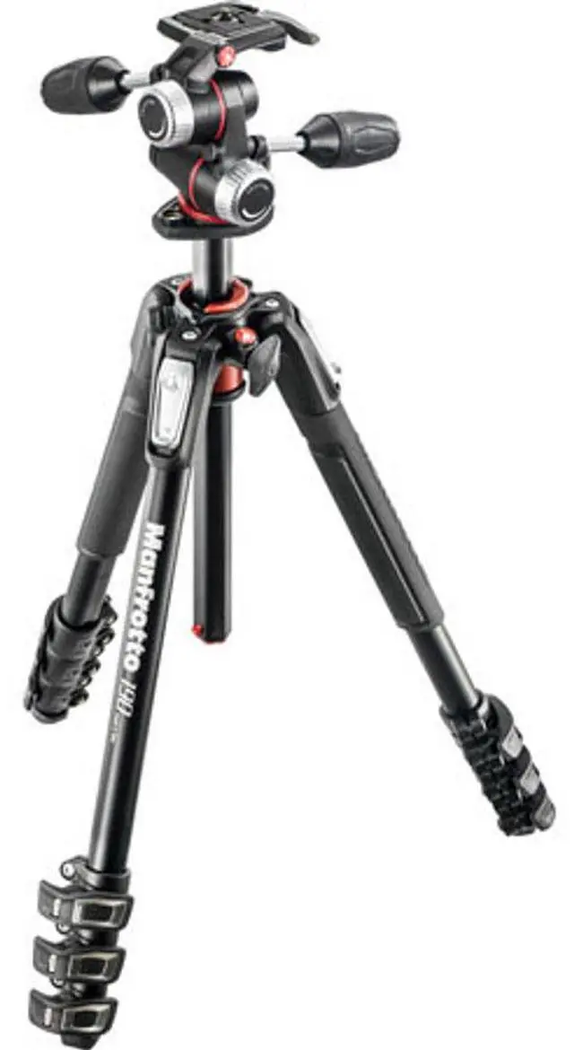 Alt view image 4 of 5 - Manfrotto MK190XPRO4-3W 190 Aluminum 4-Sec Tripod Kit with 3-Way Head, QR Plate