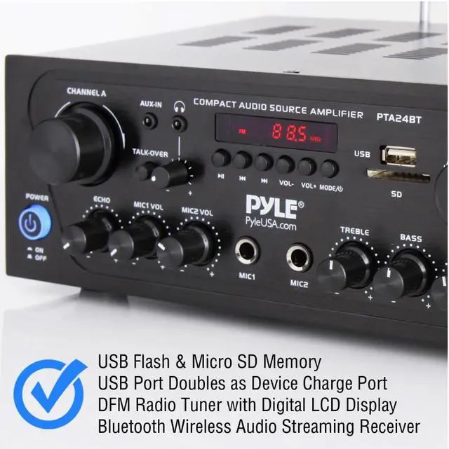 Alt view image 13 of 20 - Pyle PTA24BT 250W 2-Channel Compact Bluetooth Home Audio Amplifier with Stereo Receiver