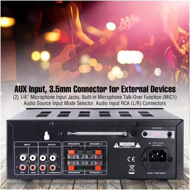 Alt view image 11 of 20 - Pyle PTA24BT 250W 2-Channel Compact Bluetooth Home Audio Amplifier with Stereo Receiver
