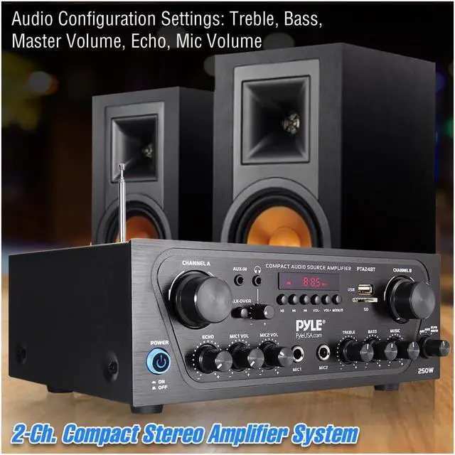 Alt view image 12 of 20 - Pyle PTA24BT 250W 2-Channel Compact Bluetooth Home Audio Amplifier with Stereo Receiver