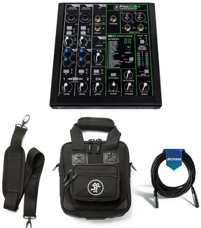 Main image of Mackie ProFXv3 6-Channel Professional Effects Mixer with USB + Software Bundle - Bundle With Mackie Carry Bag for ProFX6v3 Mixer, 20' Heavy Duty 7mm Rubber XLR Microphone Cable
