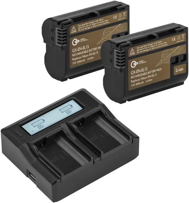 Main image of Green Extreme 2 Pack EN-EL15 Battery and Dual Smart Charger Kit (7.0V 2000mAh)
