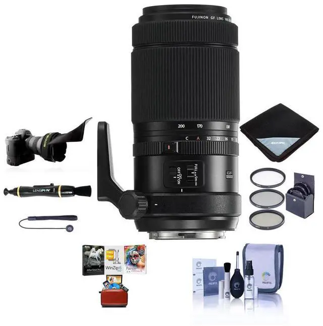 Main image of Fujifilm GF 100-200mm f/5.6 R LM OIS WR Lens, Bundle with ProOptic 67mm Filter Kit, Flex Lens Shade, Lens Wrap, LensPen Cleaner, Lens Cap Tether, Cleaning Kit, Mac Software Kit