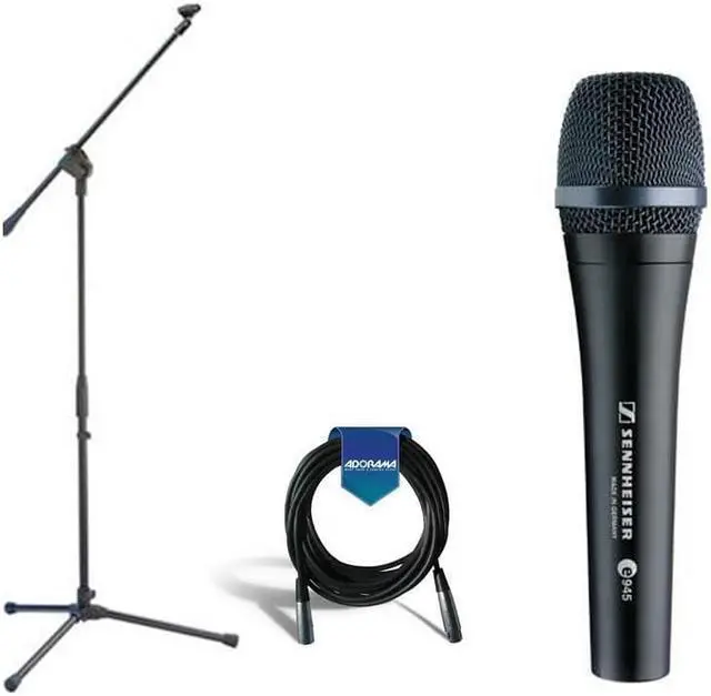 Alt view image 5 of 7 - Sennheiser Sennheiser e 945 Wired Super-cardioid Dynamic Handheld Vocal Microphone w/Clip Bundle with H&A Tripod Microphone Stand with Telescoping Boom, Microphone Cable